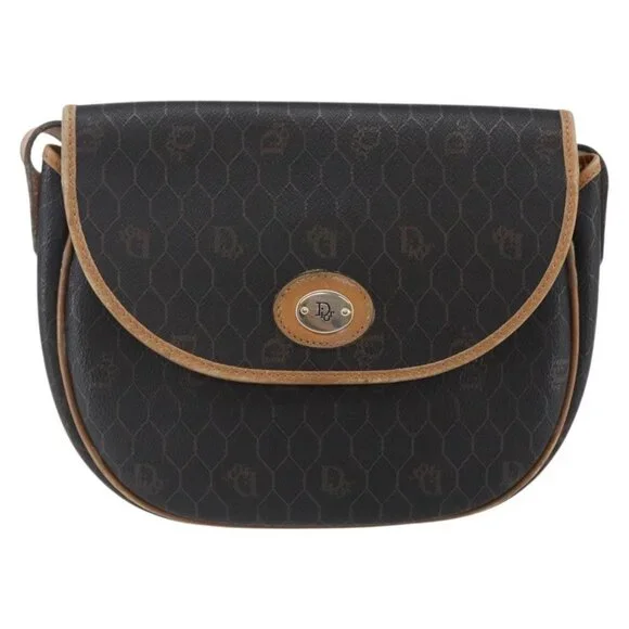 Christian Dior Honeycomb Canvas Shoulder Bag PVC Leather Black Auth BA6822 - Picture 2 of 16